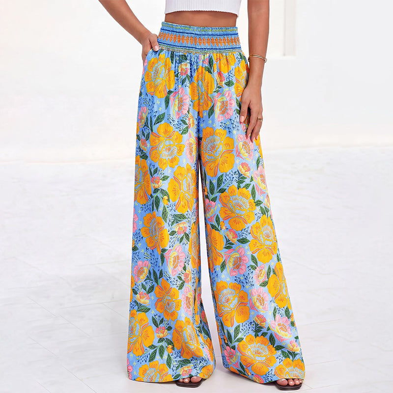 ⌛Limited-time offer-Women's Floral Print High-Waisted Wide-Leg Pants