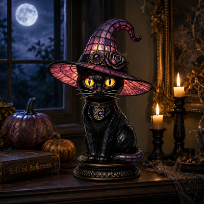 💥 50% Off! 🔥Gothic Halloween Witch and Cat Table Lamp