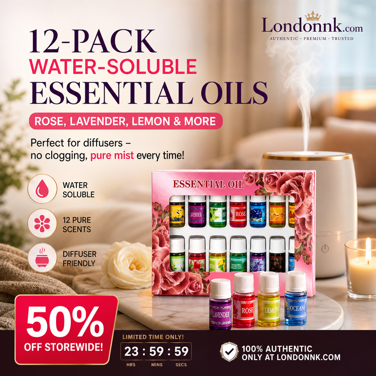 🔥Limited Time 50% Off！🎁🌺The fresh scent lifts your mood！🌷12-Pack Water Soluble Essential Oils Set