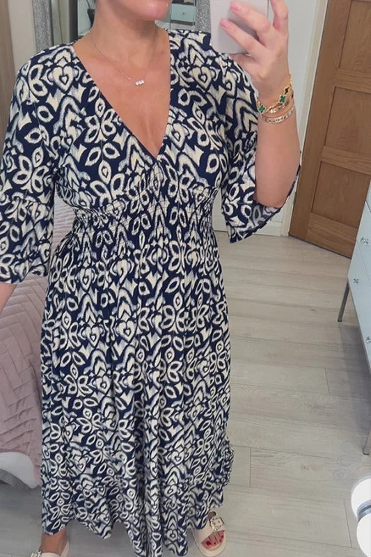 🔥Hot Sale - 50% OFF ✨ Casual Print V-neck Long Dress – Effortless Elegance For Sunny Days & Special Moments 🌸